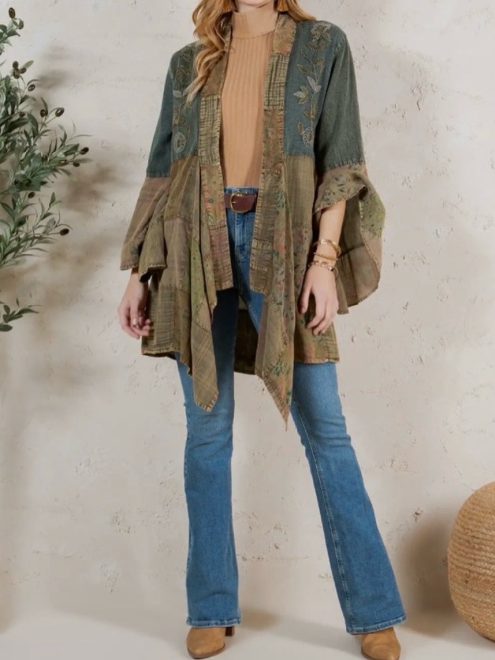 Young Threads Artisan Boho Patchwork Denim Cotton Kimono